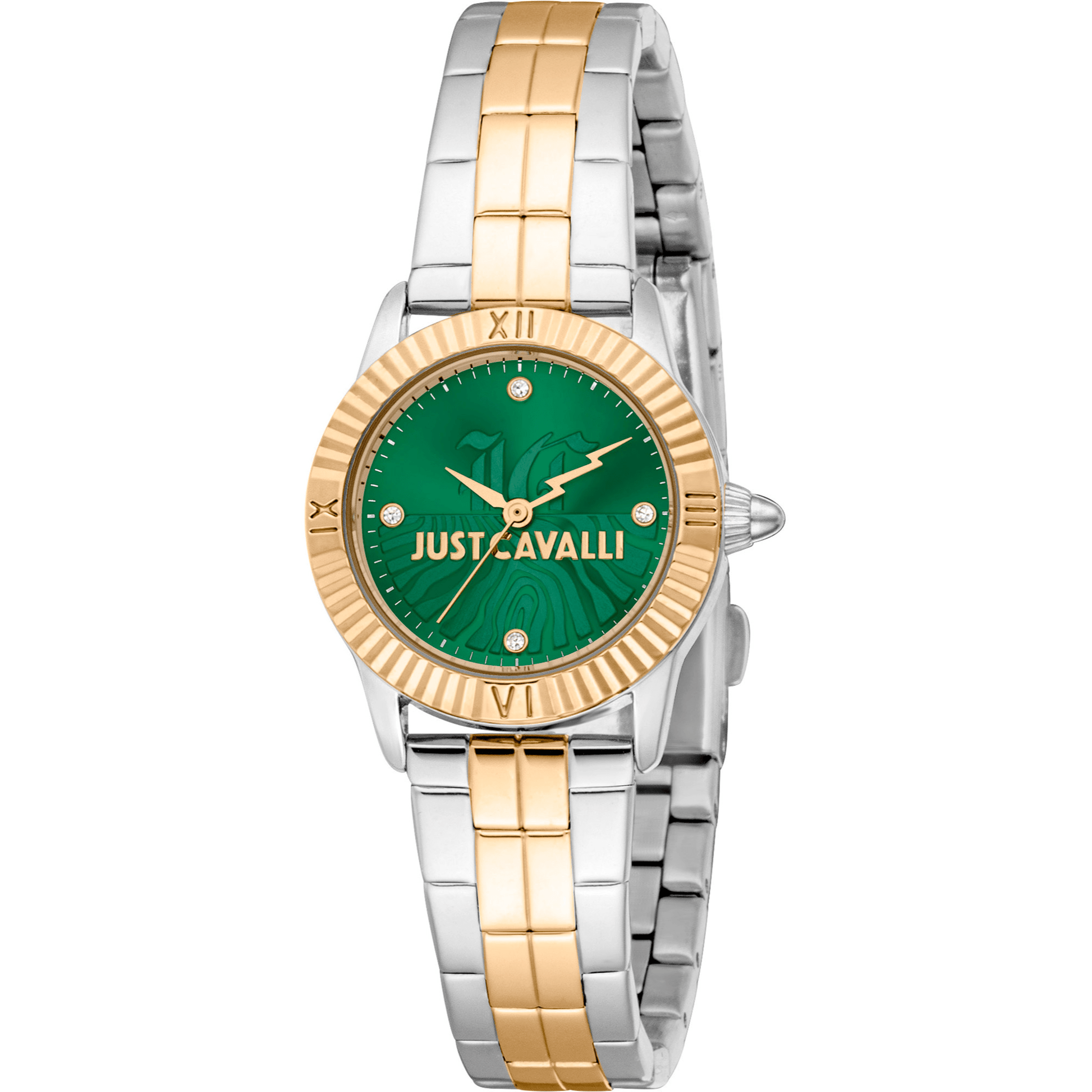 Just Cavalli Dame Ur Rustfrit Stål Sølv & Guldfarvet Grøn Analog JC1L328M0085 - Urma.dk