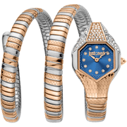 Just Cavalli Dame Ur Rustfrit Stål Sølv Rosaguld Blå Snake JC1L193M0065 - Urma.dk