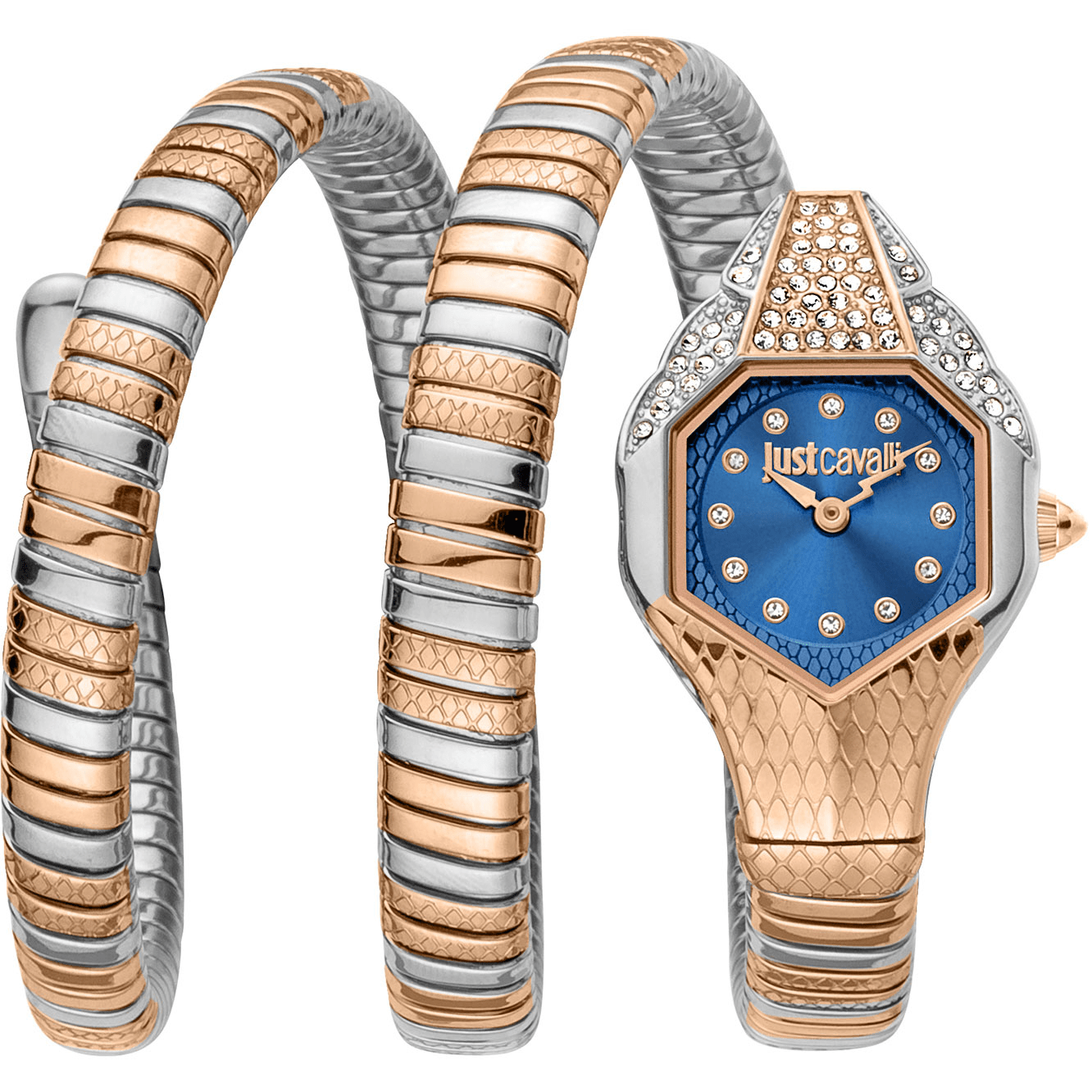 Just Cavalli Dame Ur Rustfrit Stål Sølv Rosaguld Blå Snake JC1L193M0065 - Urma.dk