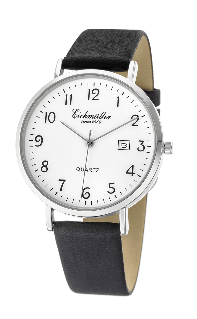 Klassisk herreur i stål med sort læderrem - Urma.dk