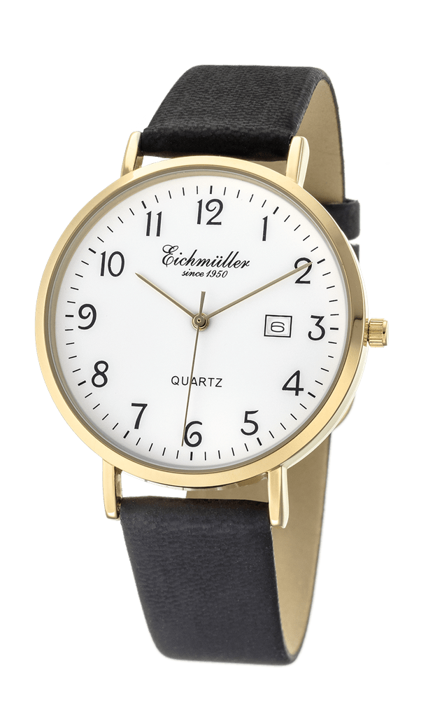 Klassisk herreur med gylden urkasse og sort læderrem - Urma.dk