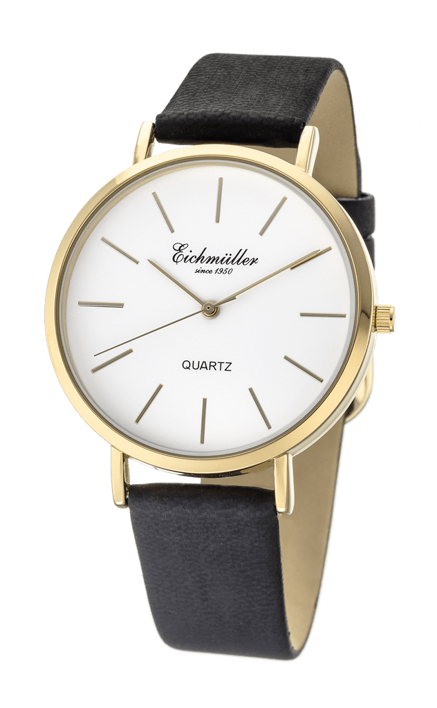 Klassisk herreur med gylden urkasse og sort læderrem - Urma.dk