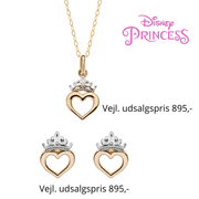 Disney smykkesæt halskæde og ørestikker i 9 kt. guld med krone med hjerte. Kæden er sølvforgyldt i længde 38 cm.