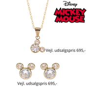 Disney smykkesæt 9 kt. guld halskæde og ørestikker Mickey Mouse med syntetisk cubic zirconia.