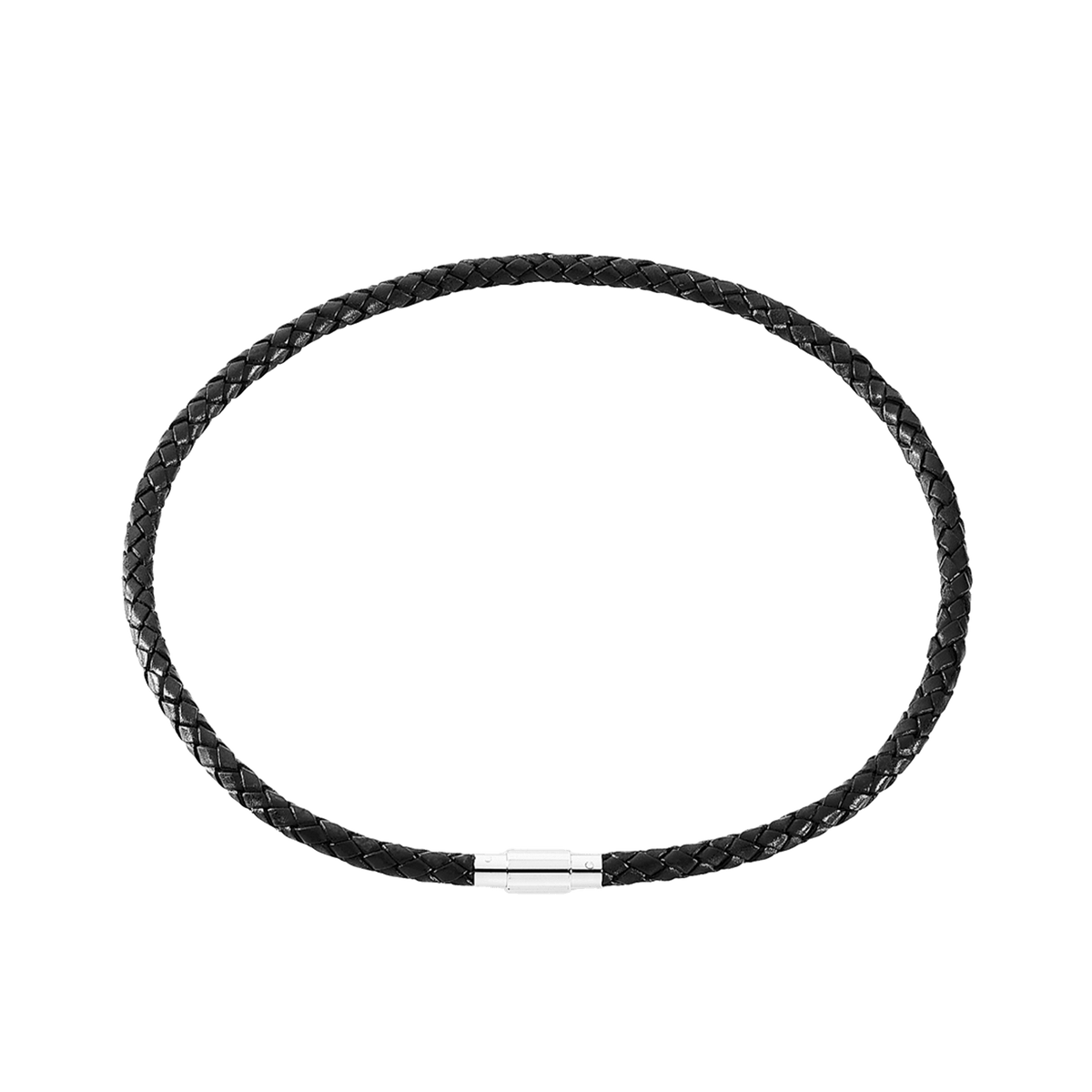 LÆDER COLLIER SORT FLET M/STÅL LÅS