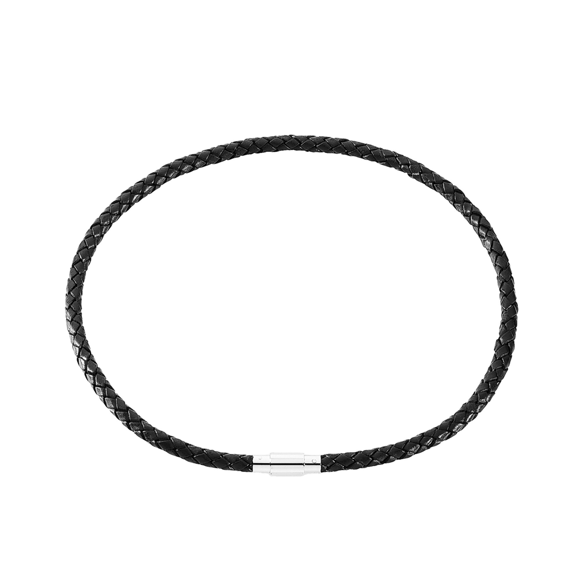 LÆDER COLLIER SORT FLET M/STÅL LÅS