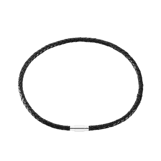 LÆDER COLLIER SORT FLET M/STÅL LÅS