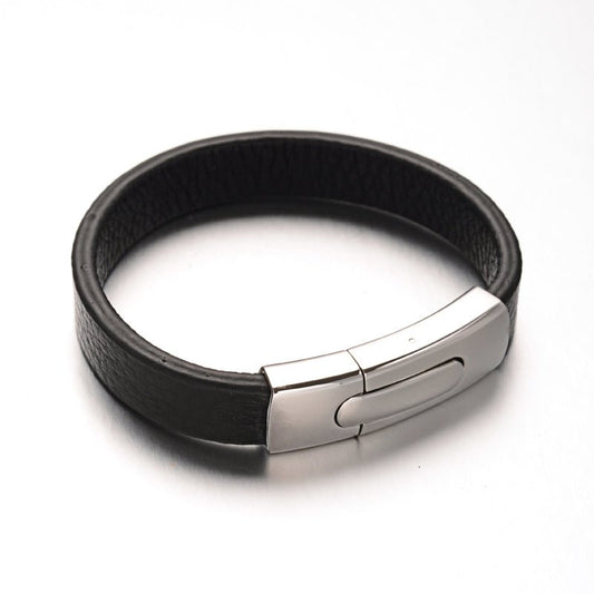 Læderarmbånd med lås i stål