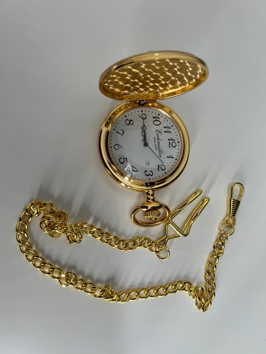 Lommeur i forgyldt metal med dato, klap - Ø 48 mm - Urma.dk