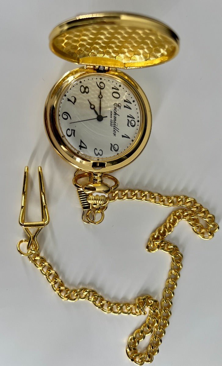 Lommeur i mat forgyldt metal med klap Ø 48 mm - Urma.dk