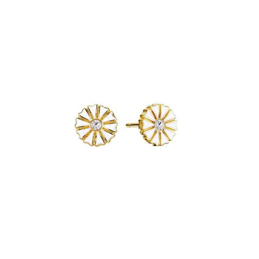 Marguerit ørestikker - forgyldt, hvid 7,5 mm, med zirkonia - Urma.dk
