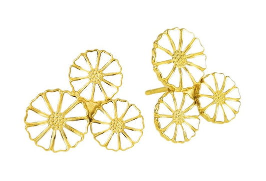 Marguerit ørestikker med 3 blomster - 2x7,5 mm + 1x9,5 mm - Urma.dk