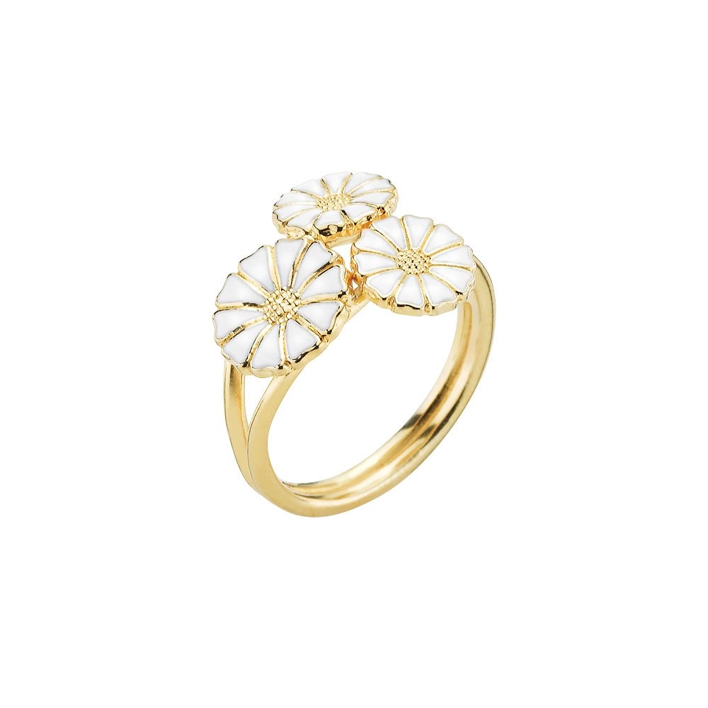 Marguerit ring med 3 blomster - buket 2x7mm og 1x9mm - Urma.dk