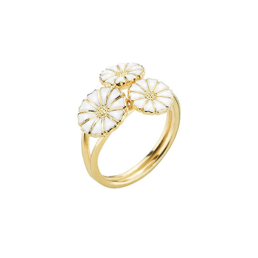 Marguerit ring med 3 blomster - buket 2x7mm og 1x9mm - Urma.dk
