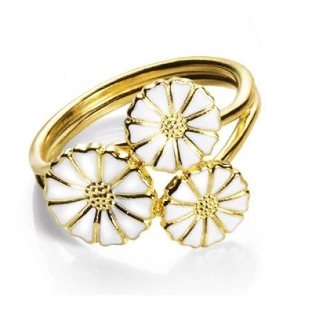 Marguerit ring med 3 blomster - buket 2x7mm og 1x9mm - Urma.dk