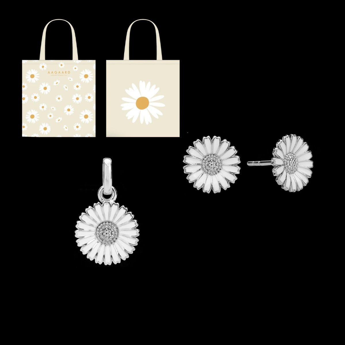 Marguerit sæt inkl. mulepose med margueritter - sølv - kampagne - Urma.dk