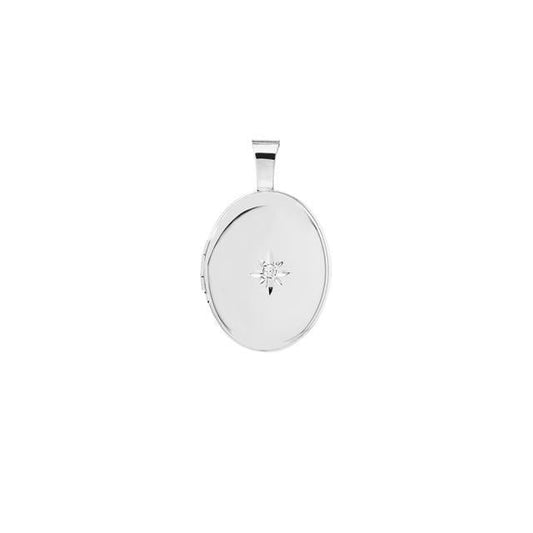 Medaljon i rhod. sølv. Inkl. kæde m. 0,01ct - Urma.dk