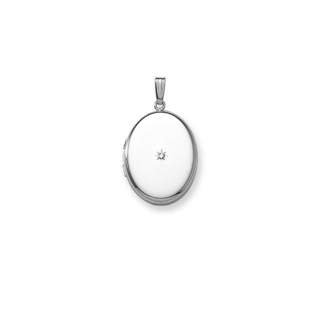 Medaljon i rhod. sølv m. 0,02ct. Inkl. kæde - Urma.dk