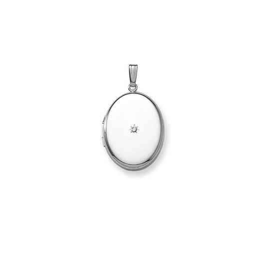 Medaljon i rhod. sølv m. 0,02ct. Inkl. kæde - Urma.dk