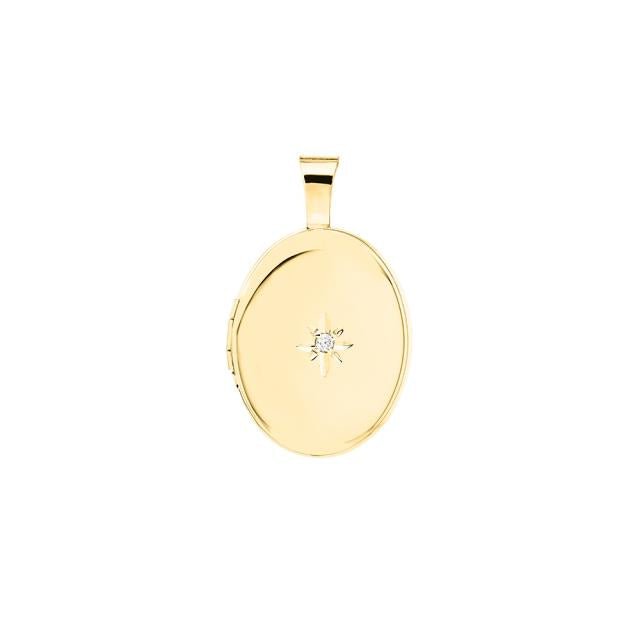 Medaljon14kt. påvalset guld. m/kæde 0,01ct PI - Urma.dk