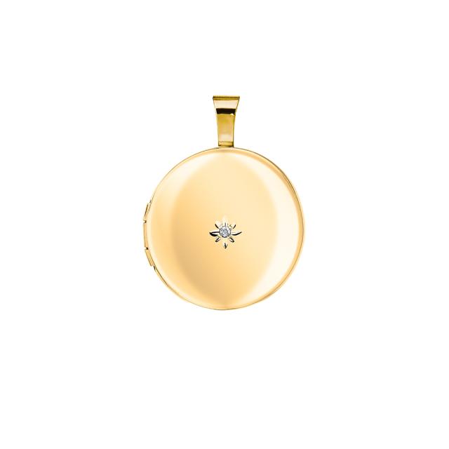 Medaljon14kt. påvalset guld. Inkl. kæde m.0,01ct