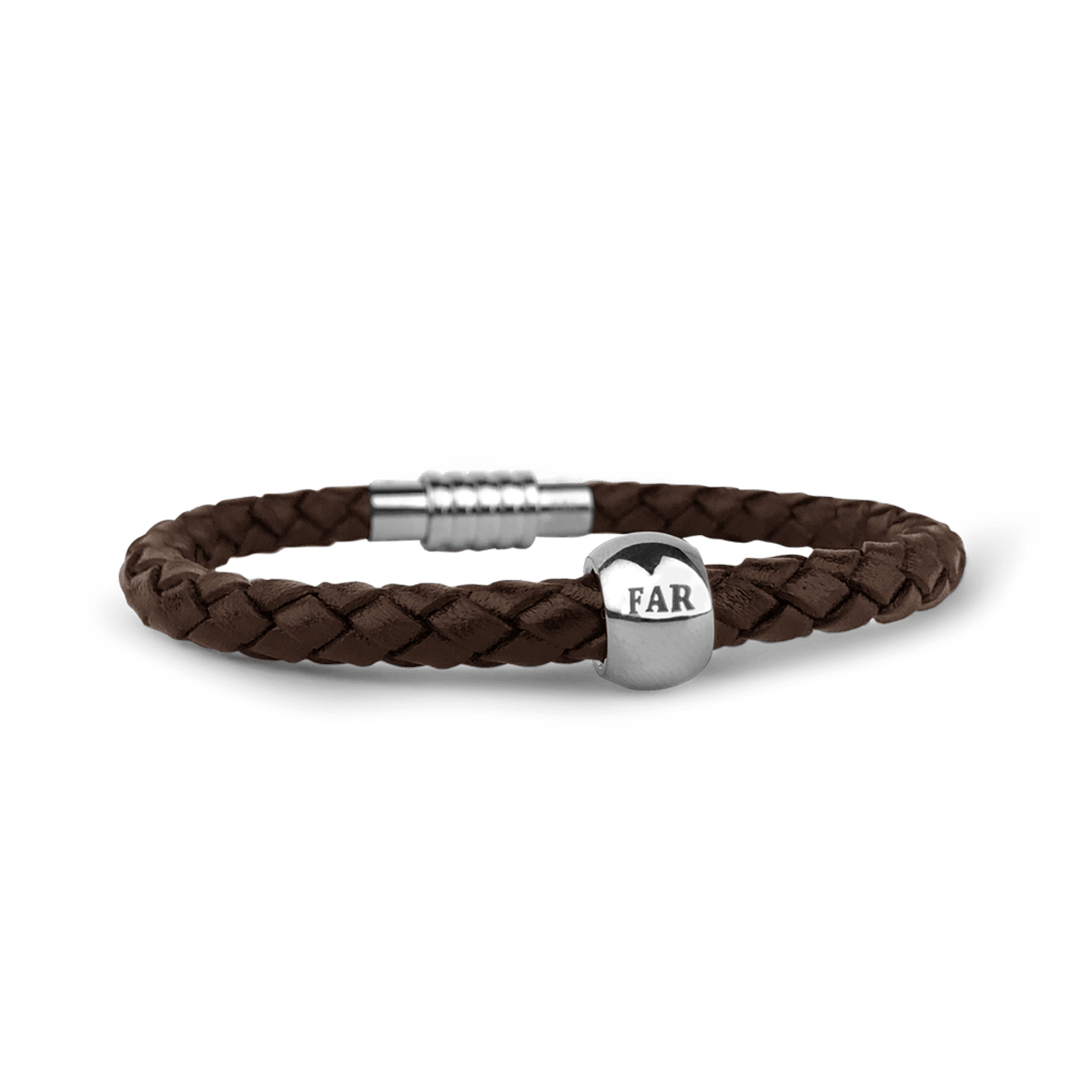 Mens armbånd brun med rund far charm 19 