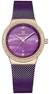 Naviforce dameur med lilla meshlænke, stene og lilla perlemors urskive - Urma.dk