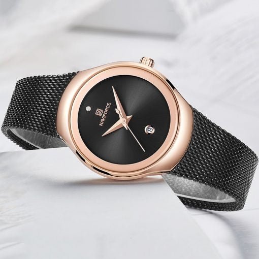 Naviforce dameur med meshlænke - sort og rosaforgyldt - Urma.dk