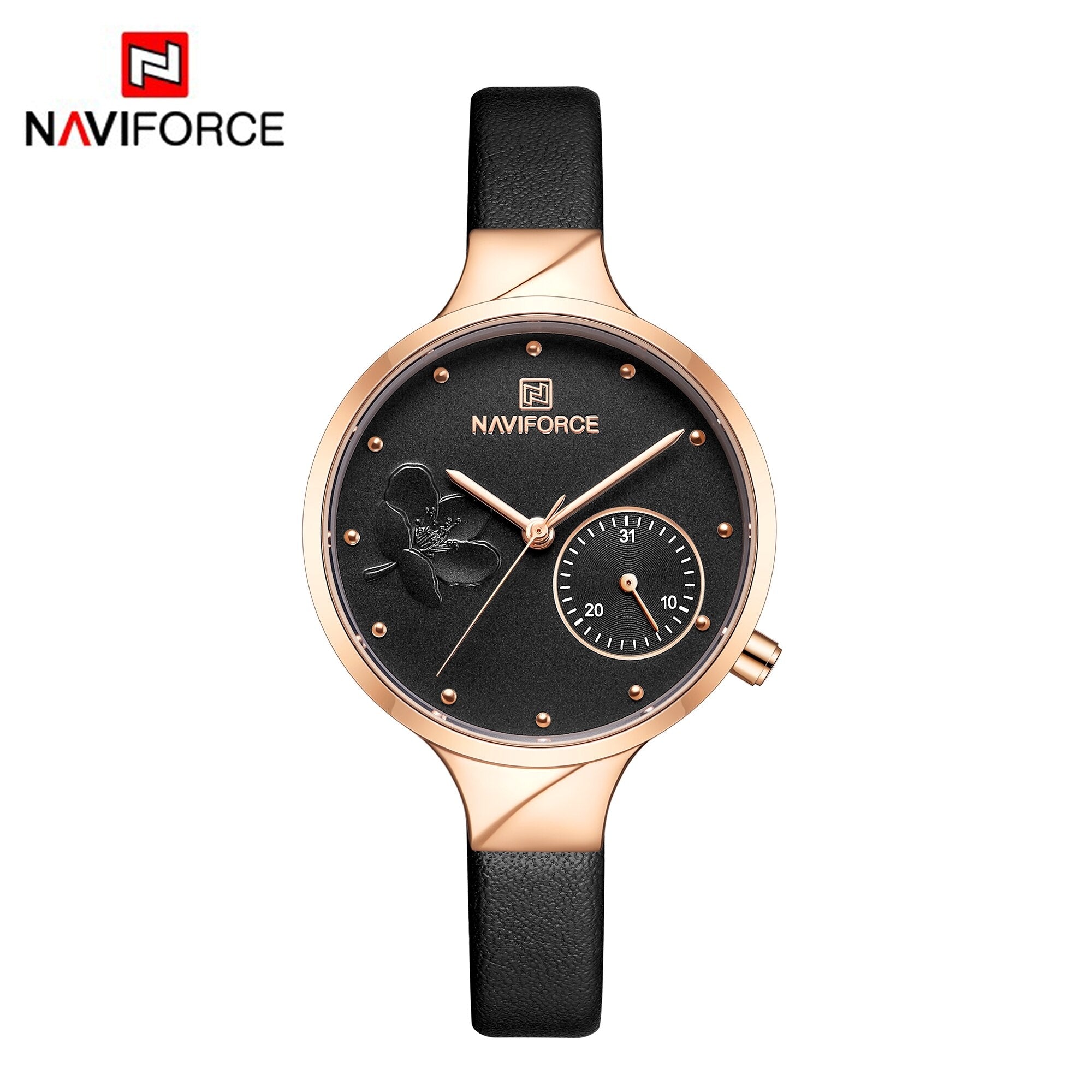 Naviforce dameur i rosa forgyldt urkasse med sort urskive