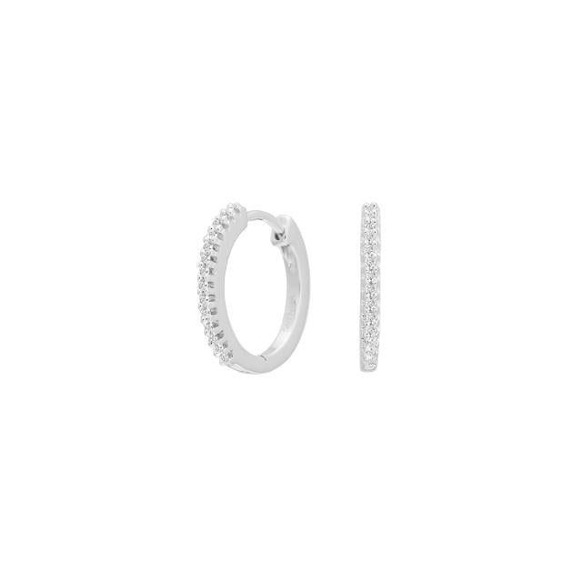 Øreringe, Creoler i 14 karat hvidguld med diamanter - 15 mm - 0,10 ct w/si