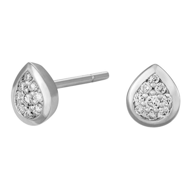 Ørestikker 14 karat hvidguld med diamanter - dråbe - 0,155 ct w/si