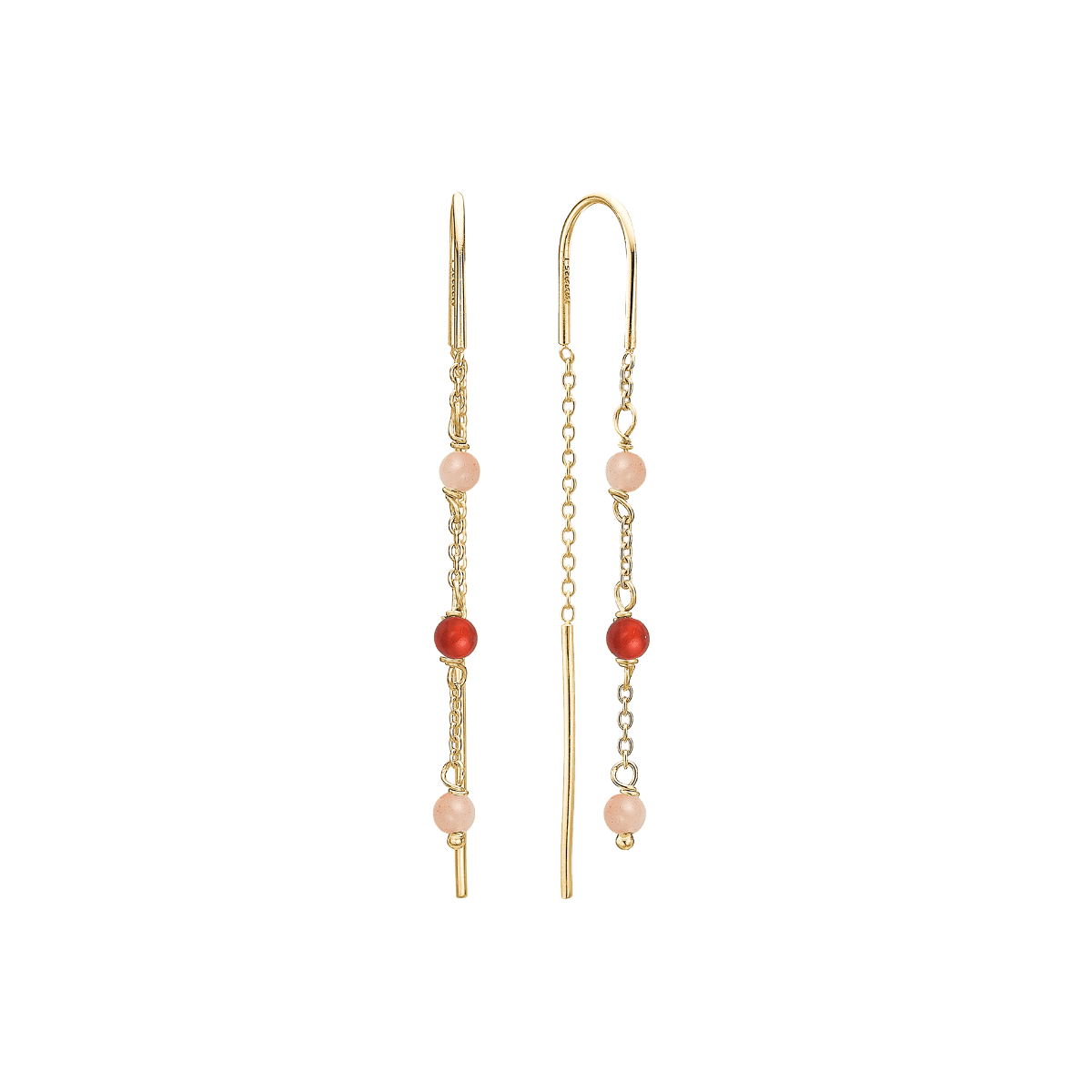 Ørehænger, rød Agat/pink månesten, forg - Urma.dk