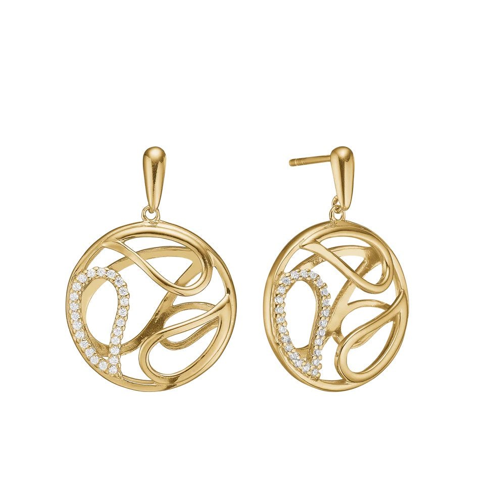 Ørehængere i forgyldt sterlingsølv m dråber i 3D cirkel - Urma.dk