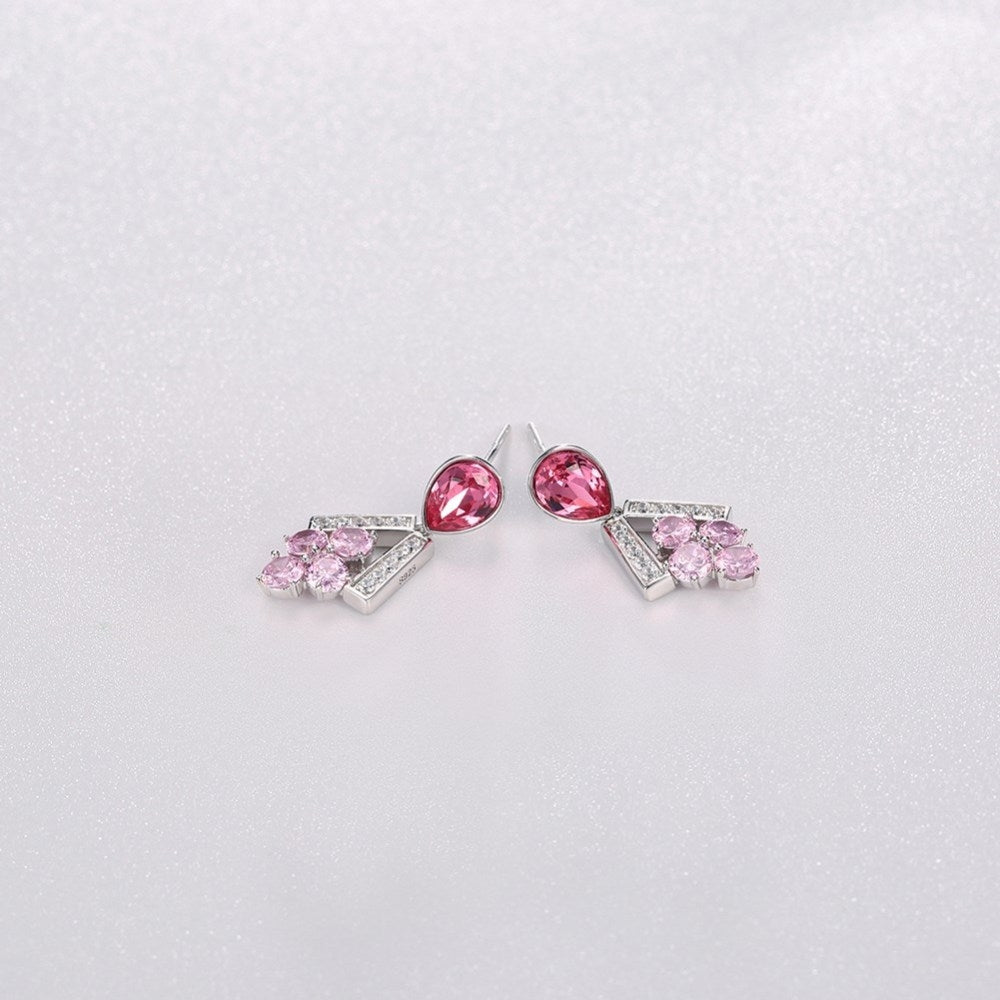 Ørehængere, sterling sølv med pink østrigsk krystal - Urma.dk