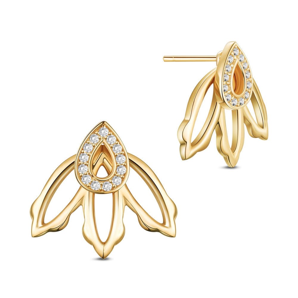 Øreringe forgyldt, dobbelt, dråbe med zirconia og blomst - Urma.dk