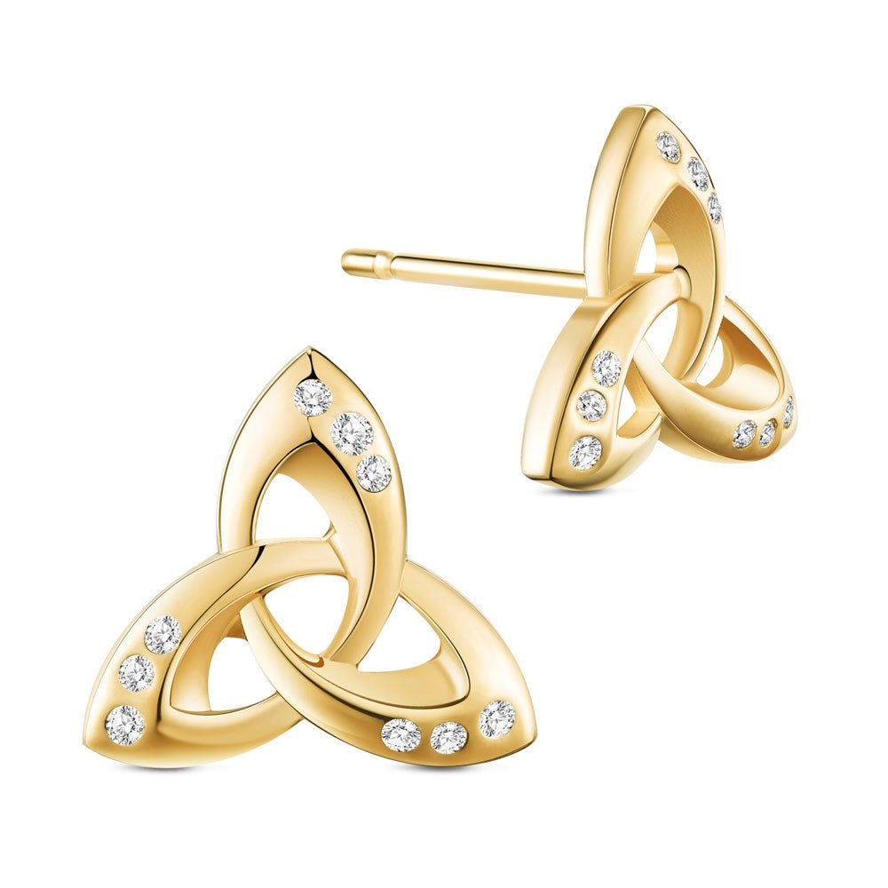 Øreringe forgyldt trinity knude med zirconia - Urma.dk