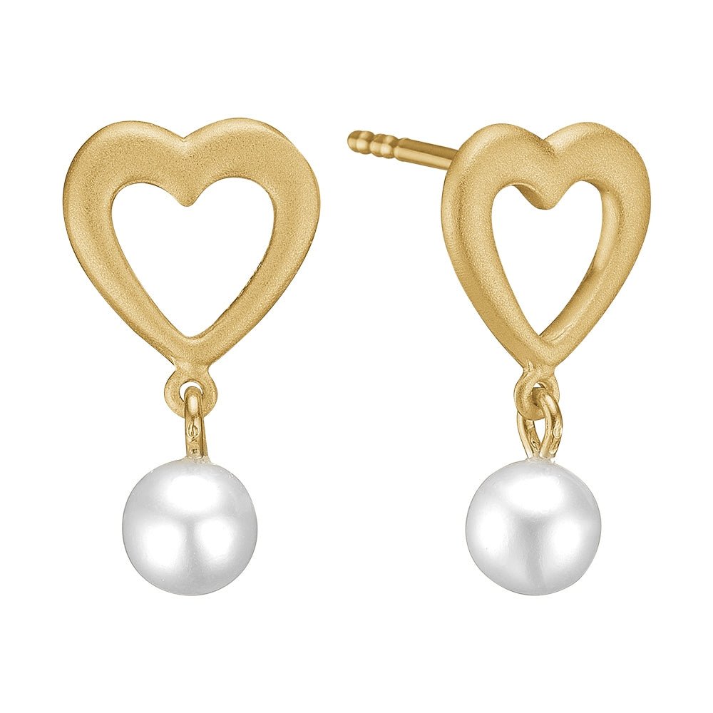Ørestikker 8 karat med hjerte og perle - Urma.dk