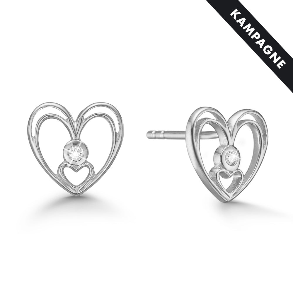 Ørestikker hjerter 8 karat hvidguld m brill. - Urma.dk