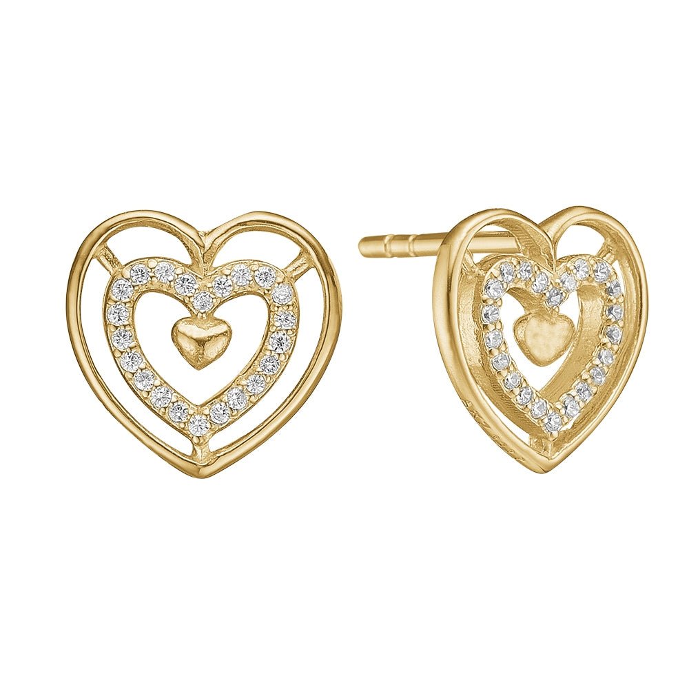 Ørestikker i 8 kt guld med hjerter - Urma.dk