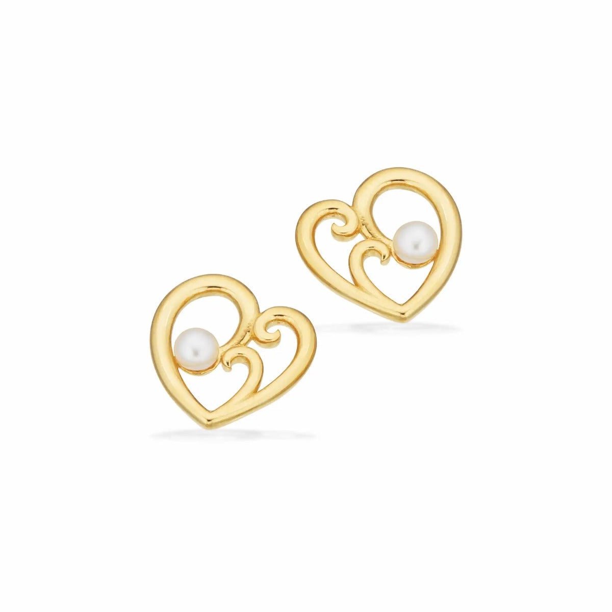 Ørestikker i forgyldt sølv med hjerter og ferskvands kulturperler. - Urma.dk