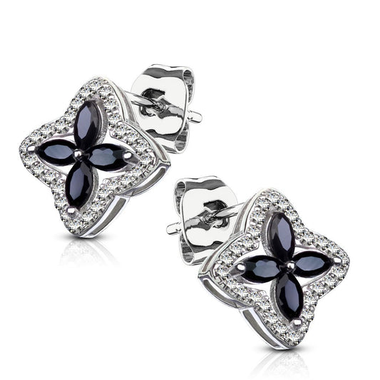 Ørestikker med med blomst med zirconia stene - Urma.dk