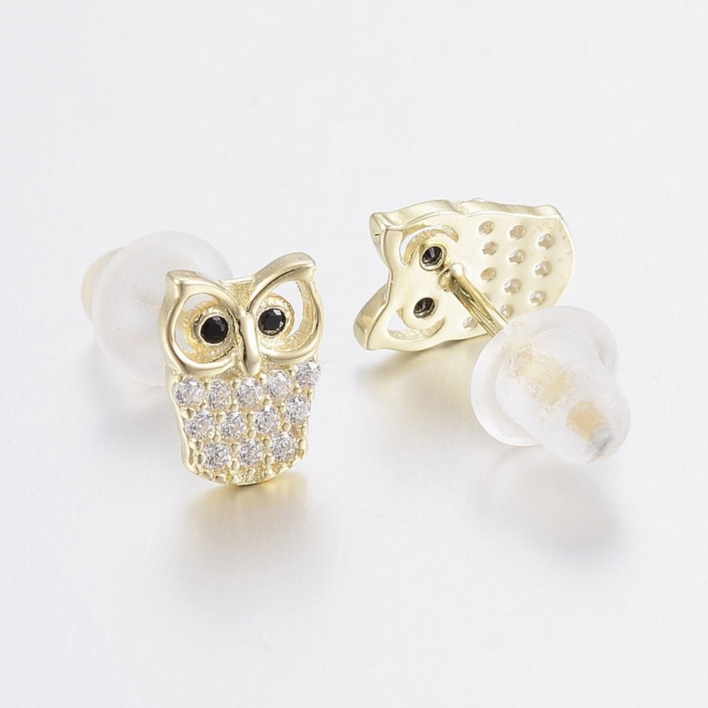 Ørestikker med ugler, forgyldt sølv, zirconia - Urma.dk