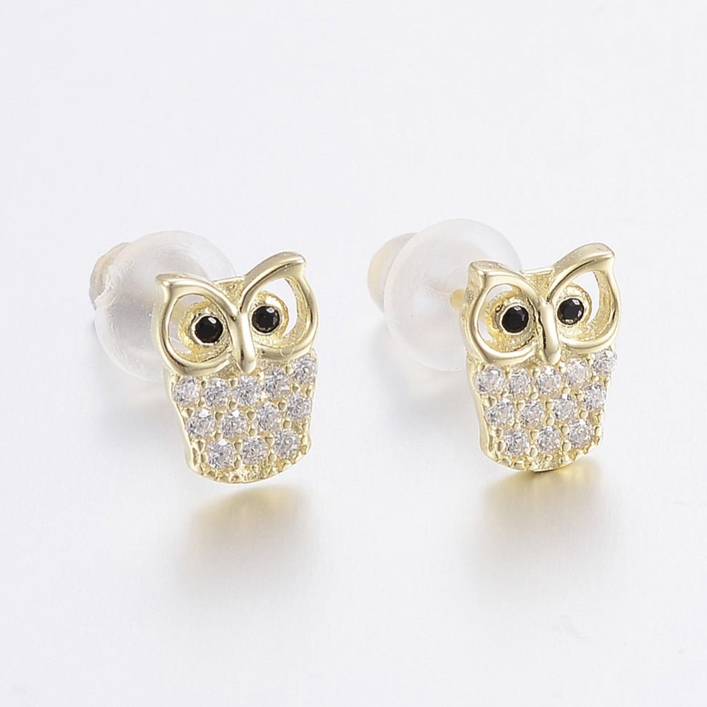 Ørestikker med ugler, forgyldt sølv, zirconia - Urma.dk