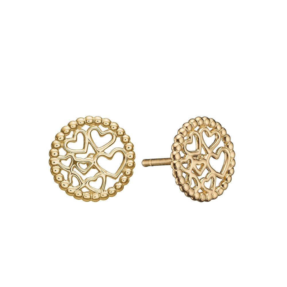 Ørestikker små hjerter i forgyldt sølv Ø 10mm - Urma.dk