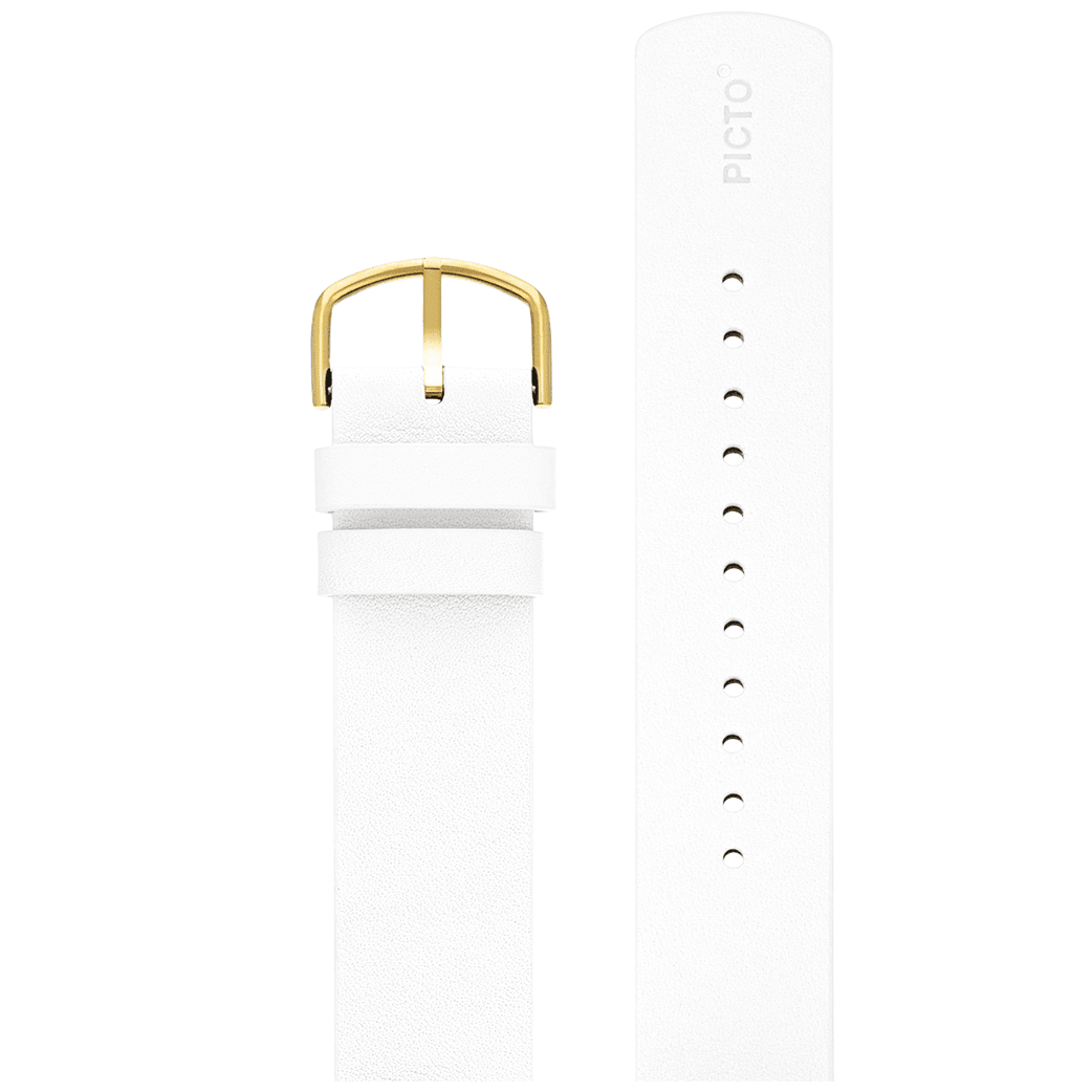 Picto Hvid læderrem, 20mm, guldfarvet spænde - Urma.dk
