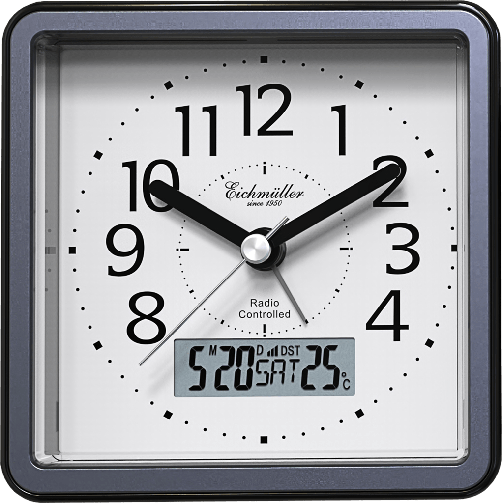 Radiostyret vækkeur firkantet - Blå/Grå - Urma.dk