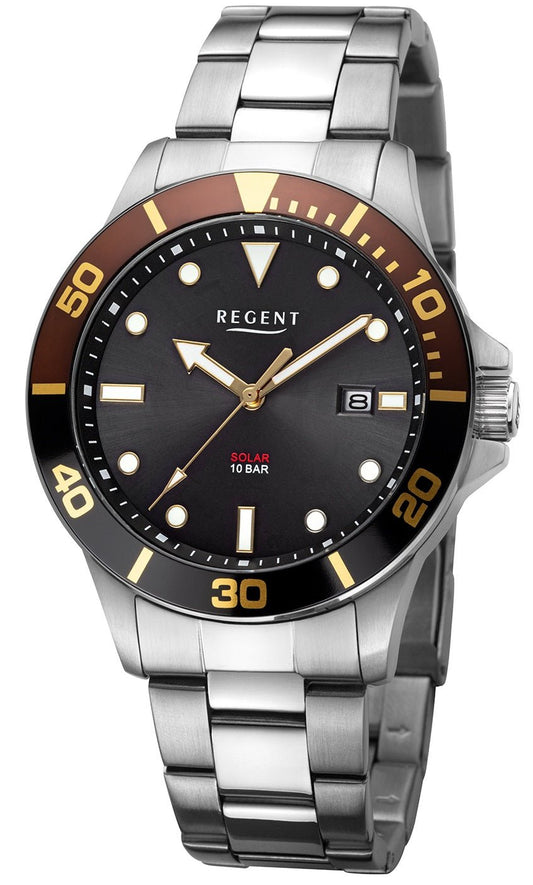 REGENT F-1545 Solar Diver – Herreur i rustfrit stål 41 mm med sort skive - Urma.dk
