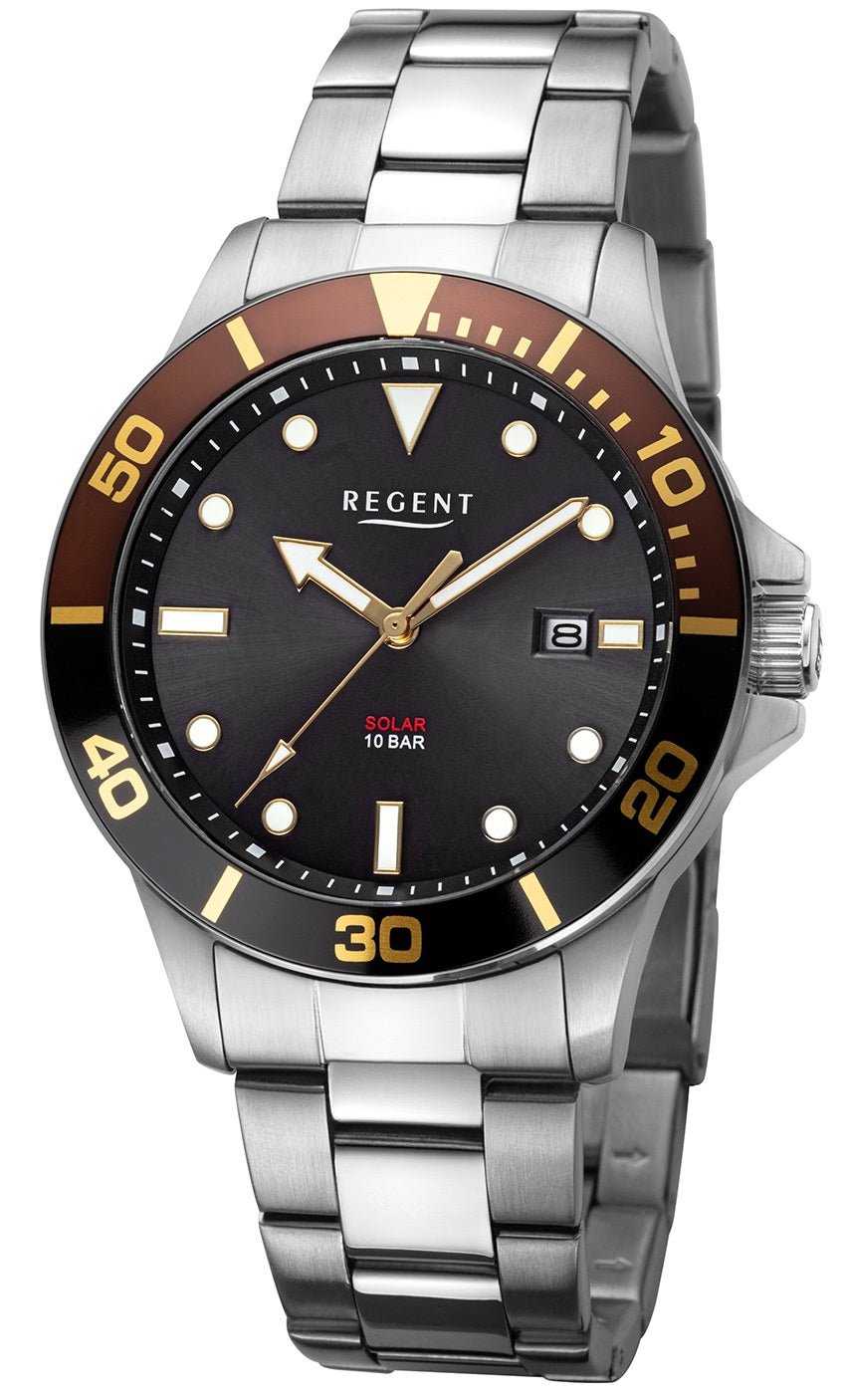REGENT F-1545 Solar Diver – Herreur i rustfrit stål 41 mm med sort skive - Urma.dk