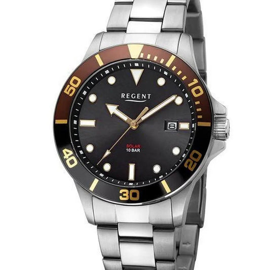 REGENT F-1545 Solar Diver – Herreur i rustfrit stål 41 mm med sort skive - Urma.dk