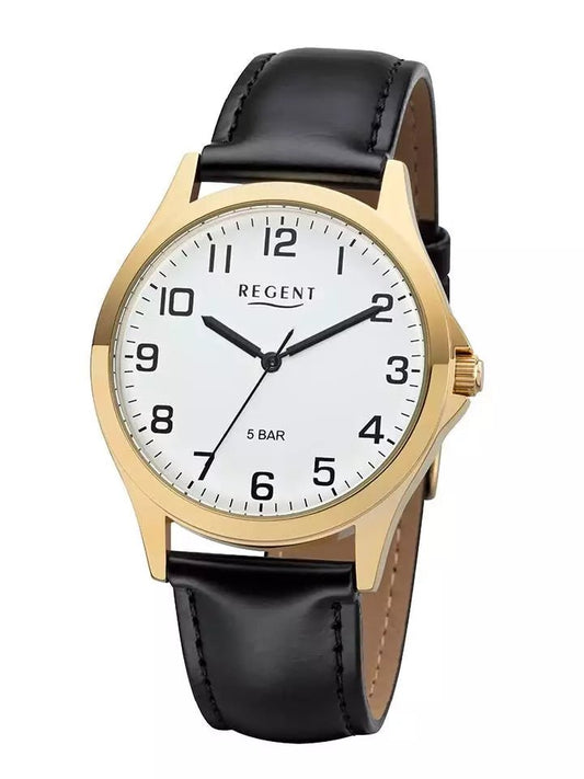Regent herreur med sort læderrem, hvid skive - 39 mm - Urma.dk